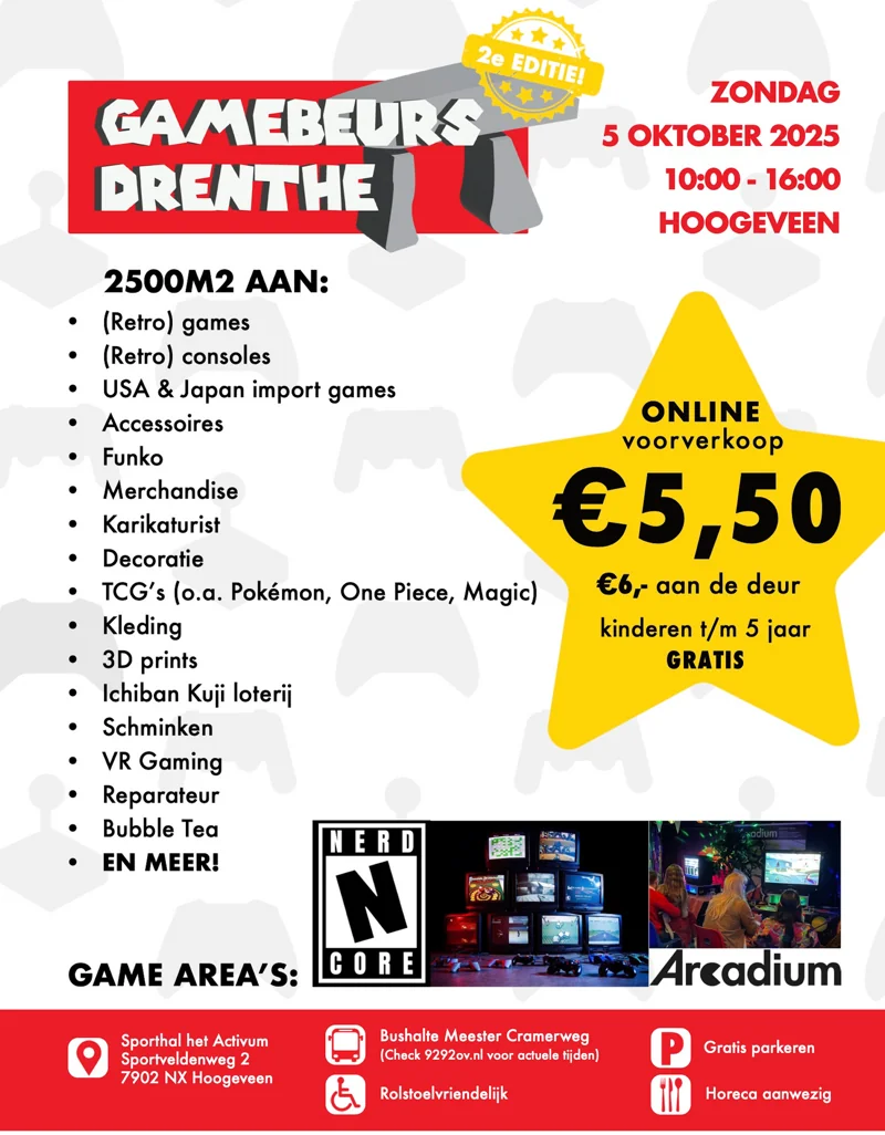 Poster voor retrogamebeurs Gamebeurs Drenthe op 05-10-2025 in Hoogeveen