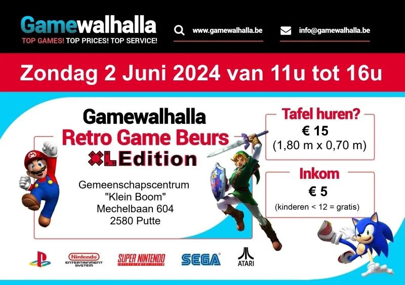 Poster voor retrogamebeurs Gamewalhalla Retro Game Beurs op 02-06-2024 in Putte