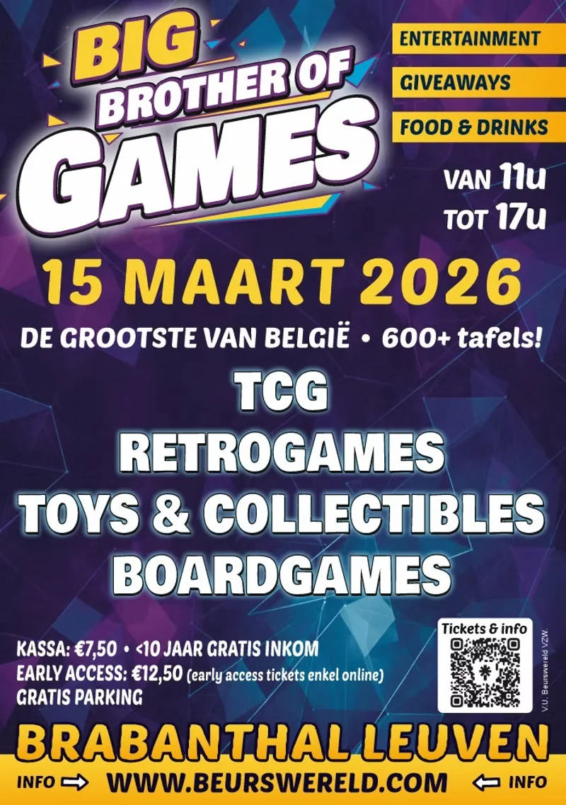 Poster voor retrogamebeurs Big Brother of Games op 15-03-2026 in Leuven