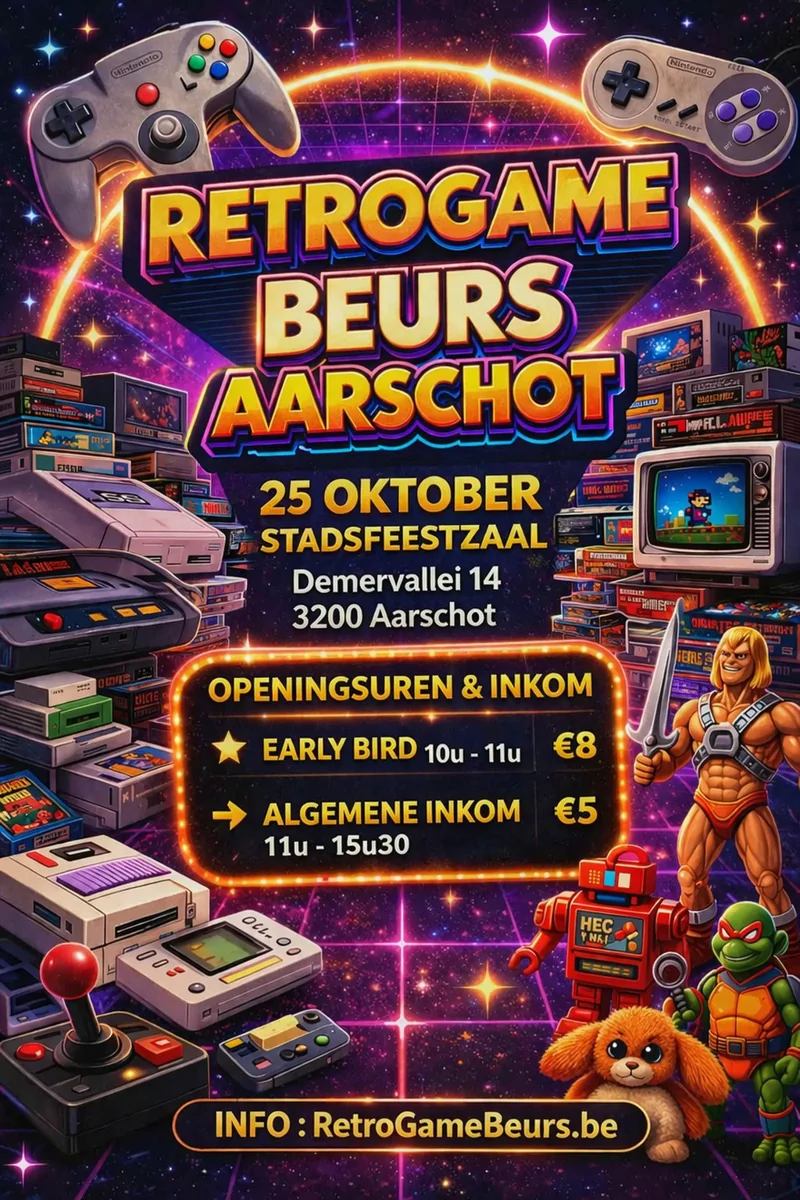 Poster voor retrogamebeurs Retro Game Beurs Aarschot op 25-10-2026 in Aarschot
