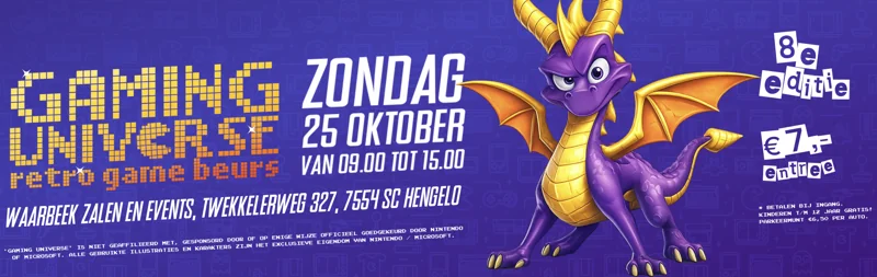 Poster voor retrogamebeurs Gaming Universe 8e editie op 25-10-2026 in Hengelo